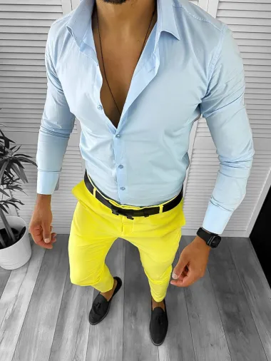 Pantaloni barbati eleganti regular fit galbeni B1734 F6 U4-1