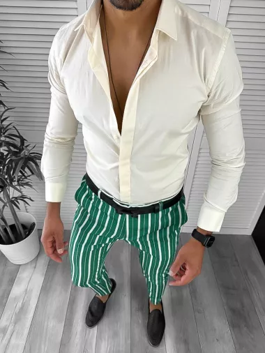 Pantaloni barbati eleganti verzi in dungi B1772 B15-3.1