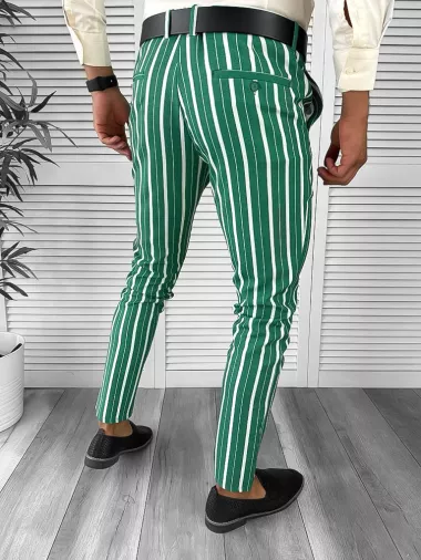 Pantaloni barbati eleganti verzi in dungi B1772 B15-3.1