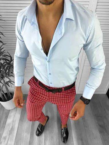 Pantaloni barbati eleganti rosii in carouri B1855 U3