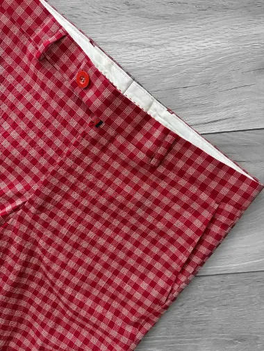 Pantaloni barbati eleganti rosii in carouri B1855 U3