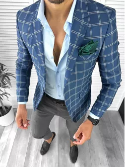 Sacou barbati slim fit in carouri 12715 X