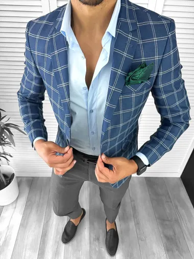 Sacou barbati slim fit in carouri 12715 107-2