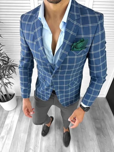 Sacou barbati slim fit in carouri 12715 107-2