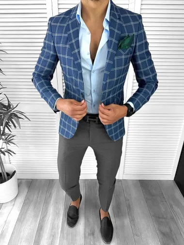 Sacou barbati slim fit in carouri 12715 107-2