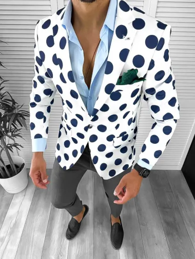 Sacou barbati slim fit cu buline bleumarin 637 87-5