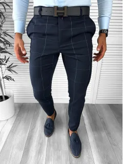 Pantaloni barbati eleganti regular fit bleumarin 11969 65-2 E~