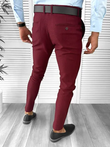 Pantaloni barbati eleganti regular fit grena B1769 60-3 E~