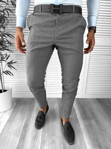Pantaloni barbati eleganti regular fit gri B1769