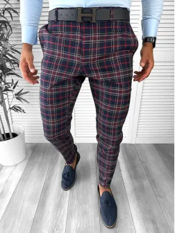 Pantaloni barbati eleganti regular fit carouri B1822