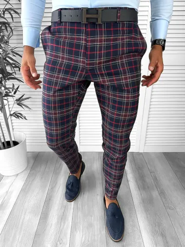 Pantaloni barbati eleganti regular fit carouri B1822 13-5 E ~
