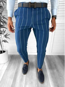 Pantaloni barbati eleganti regular fit albastri B1874