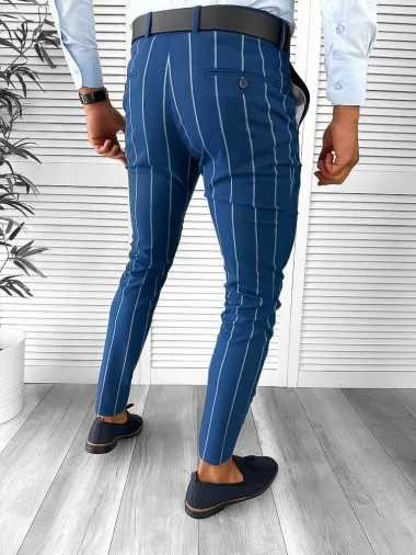 Pantaloni barbati eleganti regular fit albastri B1874 B7-2.3