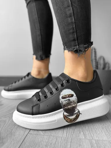 Adidasi dama casual negri cu talpa alba FCL709 N13-2