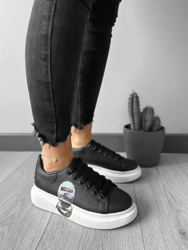 Adidasi dama casual negri cu talpa alba FCL709 N13-2