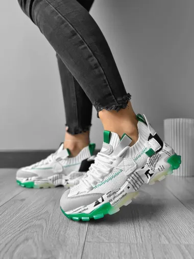 Adidasi dama casual albi cu verde H21 N1-4