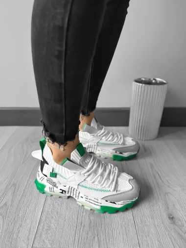 Adidasi dama casual albi cu verde H21 N1-4