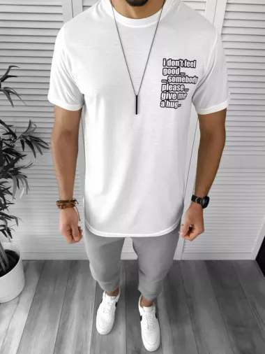 Tricou barbati alb cu imprimeu pe spate 12448 41-1