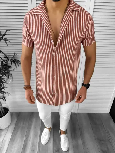 Camasa barbati casual grena cu dungi 12506 P19-1.3