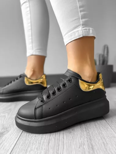 Adidasi dama casual negri cu auriu A2906