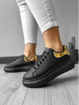 Adidasi dama casual negri cu auriu A2906