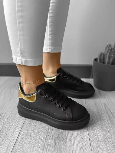 Adidasi dama casual negri cu auriu A2906