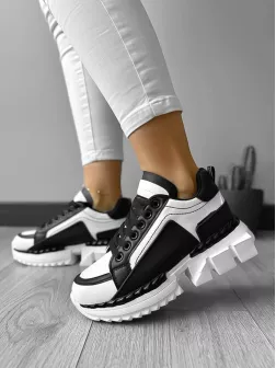 Adidasi dama casual albi cu negru LM052