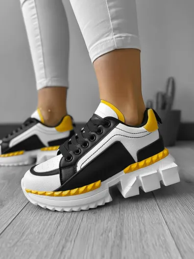 Adidasi dama casual albi cu galben LM052 T2-3