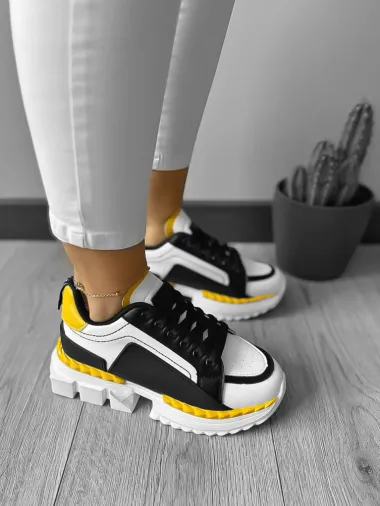 Adidasi dama casual albi cu galben LM052 T2-3