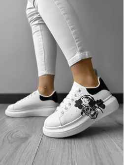 Adidasi dama casual albi cu imprimeu negru FCL705 N11-4