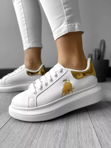 Adidasi dama casual albi cu imprimeu auriu FCL805 T6-2