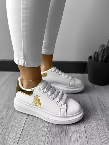 Adidasi dama casual albi cu imprimeu auriu FCL805 T6-2