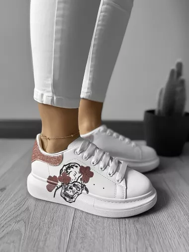 Adidasi dama casual alb cu roz FCL705 T7-3