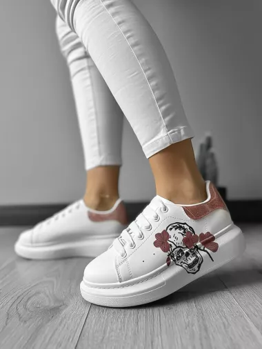 Adidasi dama casual alb cu roz FCL705 T7-3