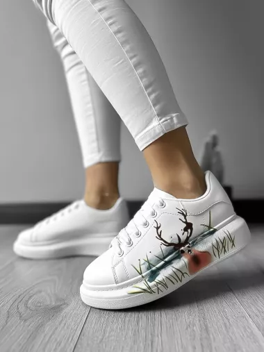 Adidasi dama casual albi cu imprimeu FCL8031 N11-1
