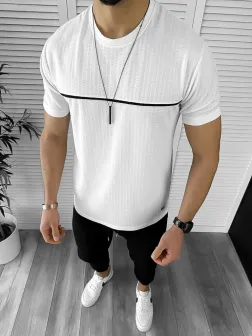 Tricou barbati slim fit alb 12462 P20-6.1 Tricou barbati slim fit alb 12462 P20-6.1