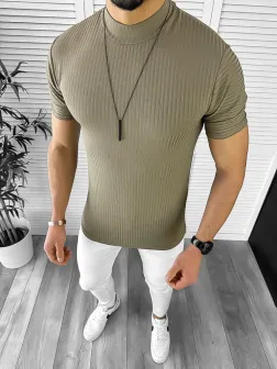 Tricou barbati slim fit kaki 12466 P18-3.2