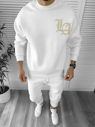 Trening barbati slim fit alb Pantaloni + Hanorac K005 Y4