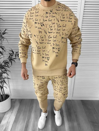 Trening barbati slim fit bej Pantaloni + Hanorac k172 Z15-1