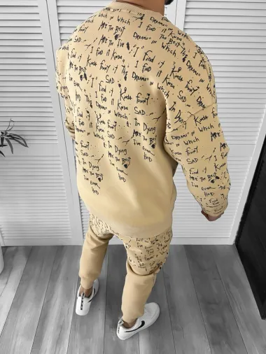 Trening barbati slim fit bej Pantaloni + Hanorac k172 Z15-1