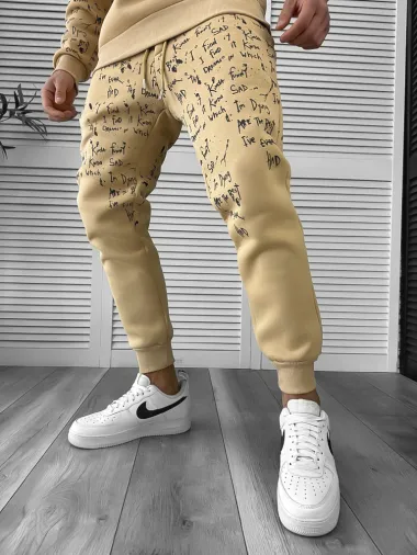 Trening barbati slim fit bej Pantaloni + Hanorac k172 Z15-1