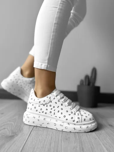 Adidasi dama casual cu talpa inalta, albi cu negru B998 T53-3