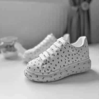 Adidasi dama casual cu talpa inalta, albi cu negru B998 T53-3