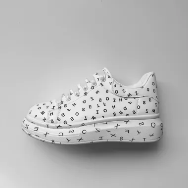 Adidasi dama casual cu talpa inalta, albi cu negru B998 T53-3