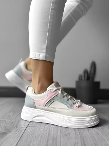 Adidasi dama casual cu talpa inalta, bej cu roz CL2309 N8-3