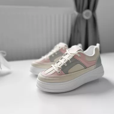 Adidasi dama casual cu talpa inalta, bej cu roz CL2309 N8-3