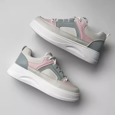 Adidasi dama casual cu talpa inalta, bej cu roz CL2309 N8-3