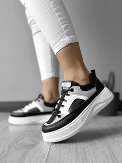 Adidasi dama casual cu talpa inalta, negri cu gri CL2309 N6-3