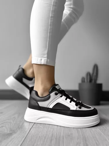 Adidasi dama casual cu talpa inalta, negri cu gri CL2309 N6-3