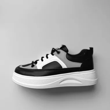 Adidasi dama casual cu talpa inalta, negri cu gri CL2309 N6-3